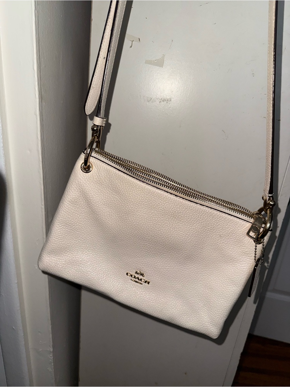 Coach White Leather Crossbody Bag with Gold Hardware